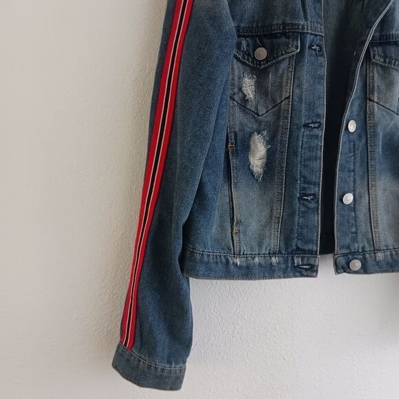 Sky And Sparrow Distressed Denim Jacket Women Jean Button up jacket size M - Picture 2 of 9